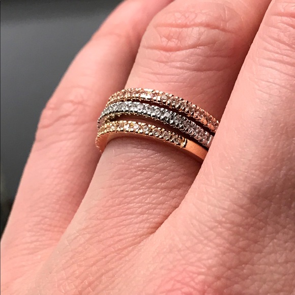 Rose Gold/Silver/Gold plated set of rings band .NW - Picture 4 of 5
